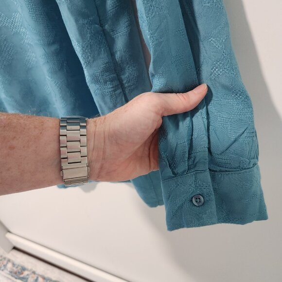 Simply Vera Vera Wang Blue Jacquard V-neck long sleeve BOHO top blouse shirt XL - Picture 4 of 8